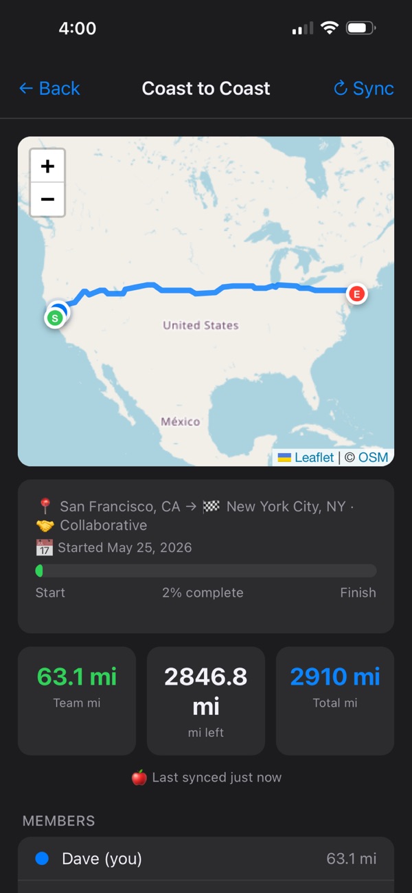 A coast to coast journey with team progress
